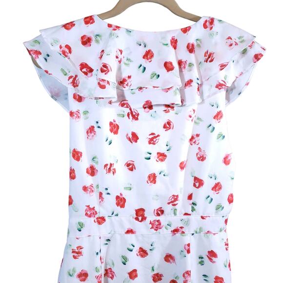 Saylor Cassandra Ruffled Floral Sleeveless Mini Wrap Dress Women's L - Picture 6 of 7